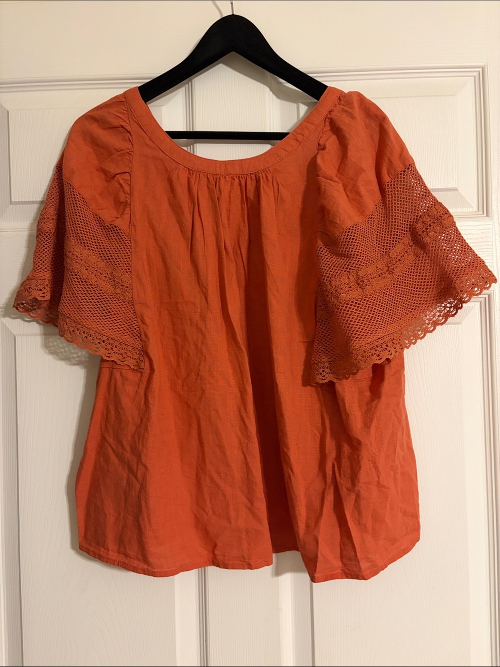 NWT Old Navy Burnt Orange Crochet Flutter Sleeve Swing Blouse